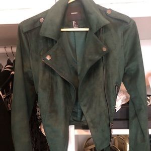 Forever 21 green suede moto jacket size s